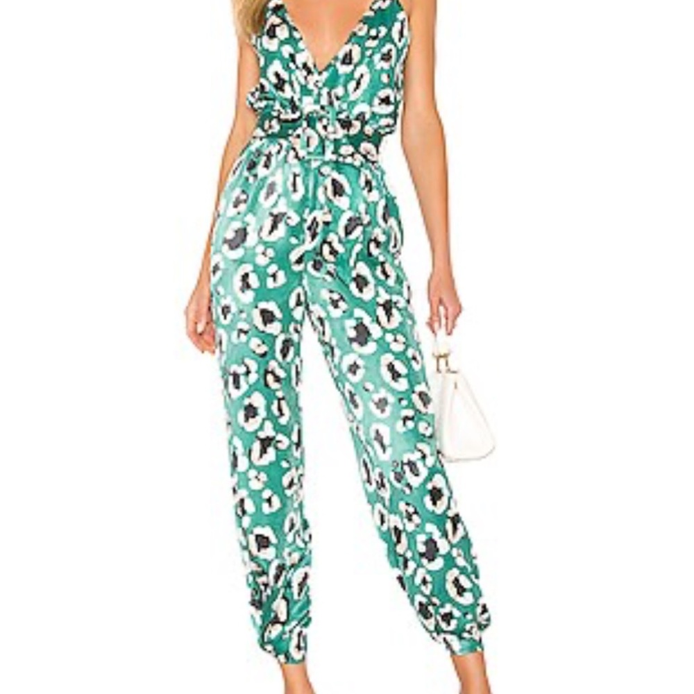 House of Harlow 1960 x Revolve Rudy Jumpsuit in Green Leopard, size M